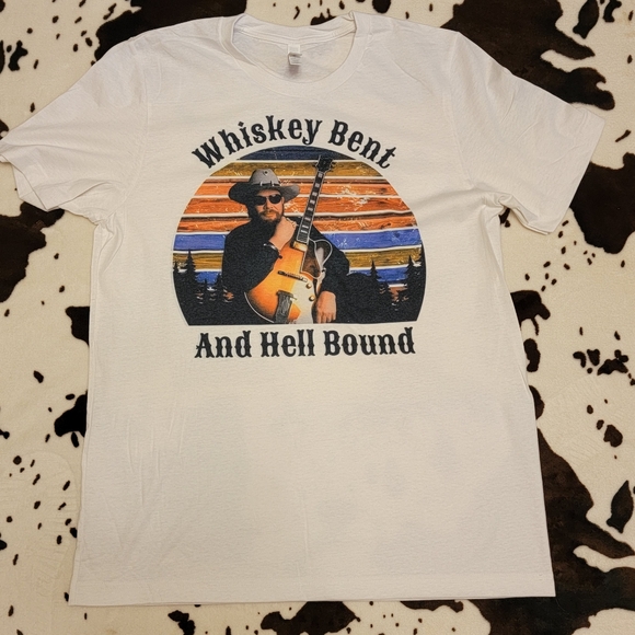 Whiskey Bent Hank Williams Jr Tee Graphic Short Sleeve T-Shirt - Picture 5 of 7